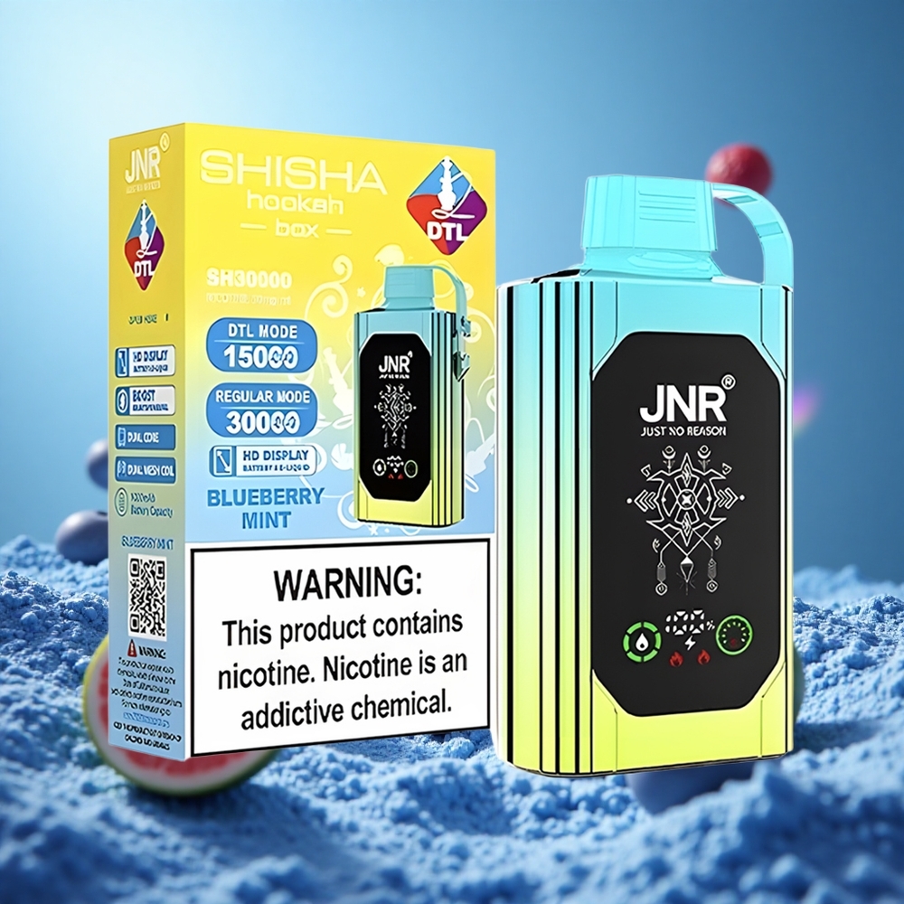 JNR Shisha Hookah Box 20500 Puffs HD-display Blåbär Mint Dual Mesh Coil & Dual Core partihandel Sverige