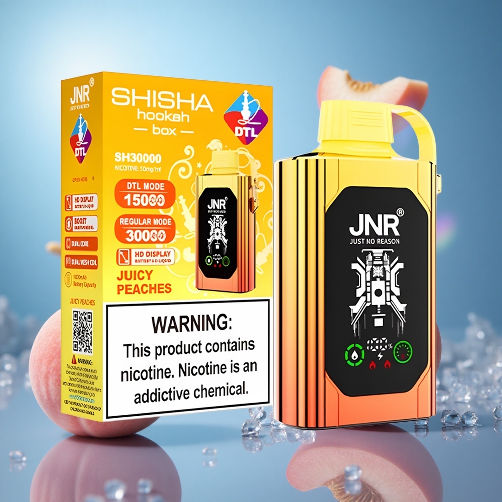 JNR Shisha Hookah Box 20500 Puffs HD-skärm Juicy Peaches Typ-C Snabbladdning partihandel Sverige