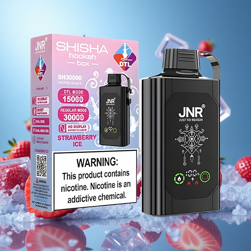 JNR Shisha Hookah Box 20500 Puffs Jordgubbe Is HD Display 25ml partihandel Sverige