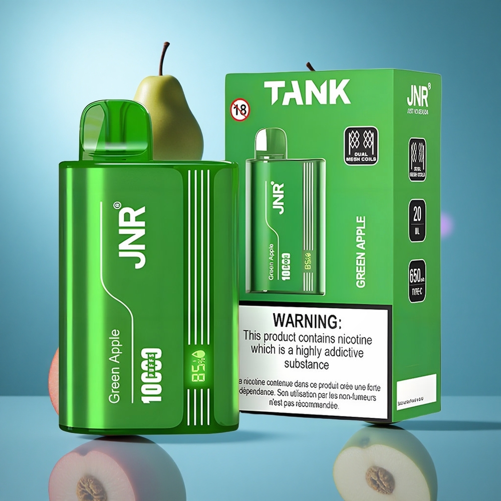 JNR Tank 10000 Puffs Grönt Äpple Persika Päron Justerbar Luftflöde 650mAh Batterikapacitet partihandel Sverige