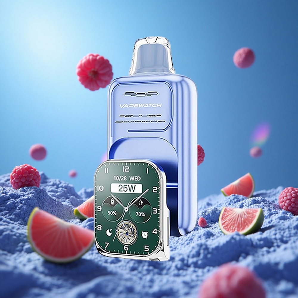 JNR Vape Watch 30000 Puffs Blå Hallon Is med 30 000 Puffs (Vanligt läge) och 19mL e-vätska partihandel Sverige