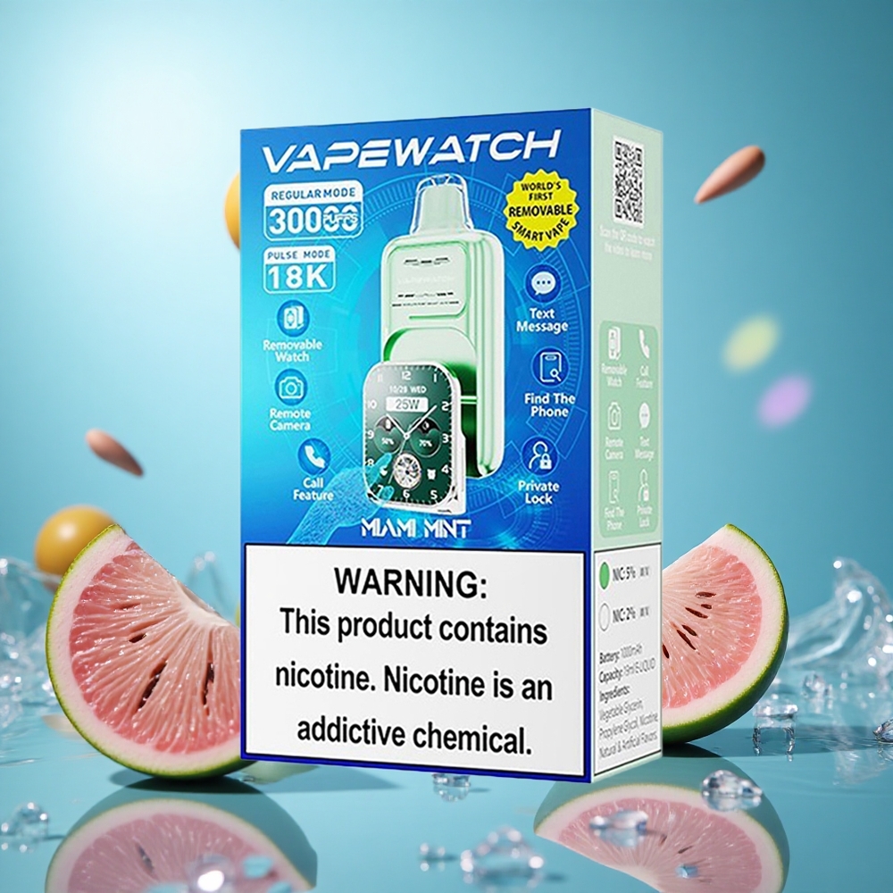 JNR Vape Watch 30000 Puffs Miami Mynta 1000mAh Batterikapacitet 19mL E-vätskekapacitet partihandel Sverige