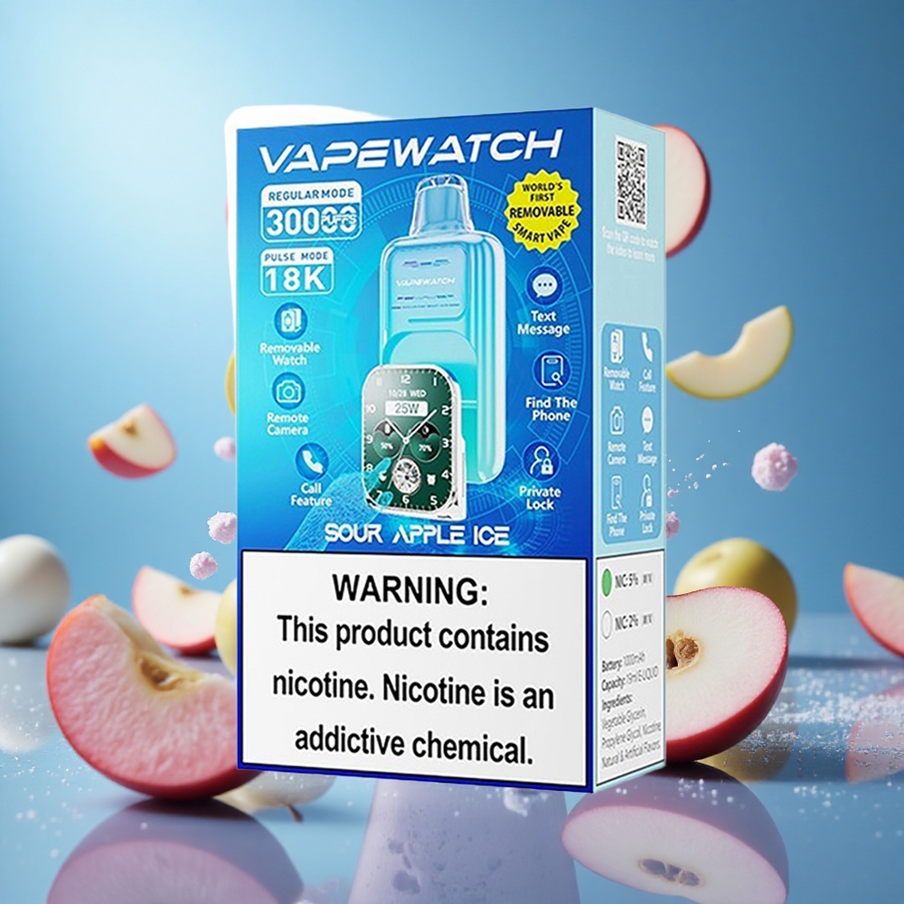 JNR Vape Watch 30000 Puffs Sour Apple Is 19mL E-liquid Kapacitet Dual Mesh Coil partihandel Sverige