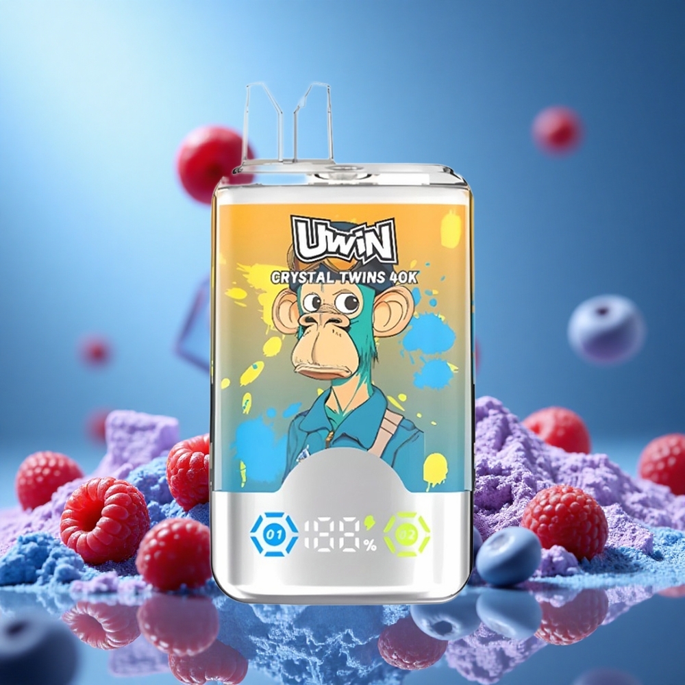UWIN Crystal Twins 40000 Puffs Blåbär Hallon Körsbär Is med 32ml E-vätska Kapacitet & 850mAh Batteri partihandel Sverige