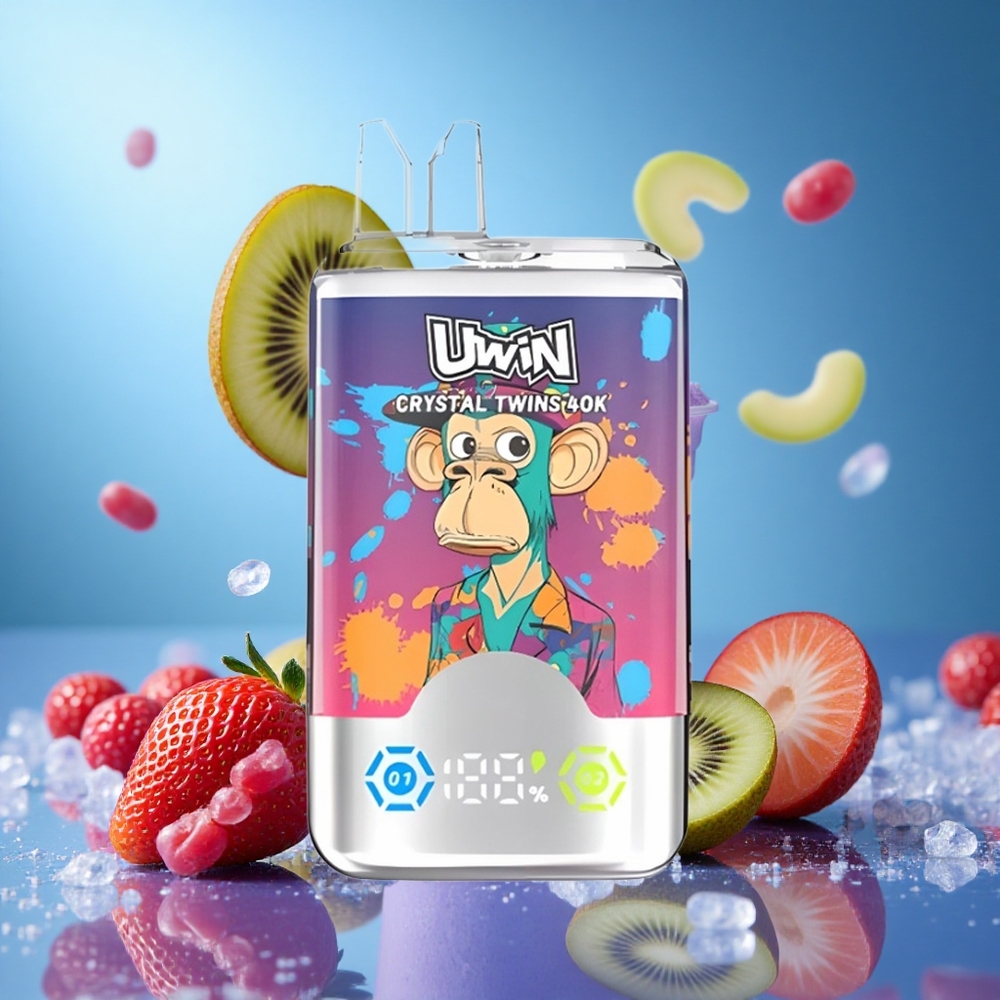 UWIN Crystal Twins 40000 Puffs Jordgubb Kiwi Vindruvor Is 32ml E-vätskevolym Typ-C laddning partihandel Sverige