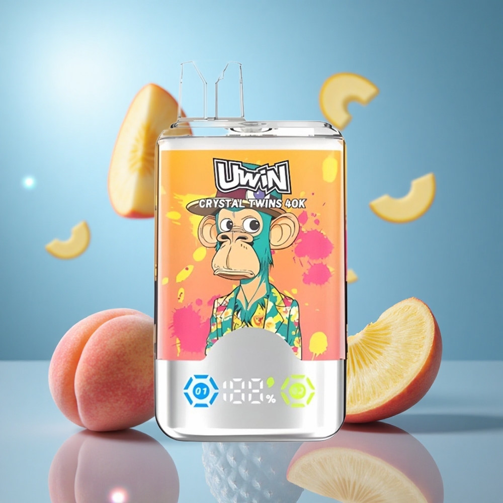 UWIN Crystal Twins 40000 Puffs Persika Mango Ananas Red Bull Laddningsbar Design: 850mAh batteri E-liquid Kapacitet: 32ml partihandel Sverige
