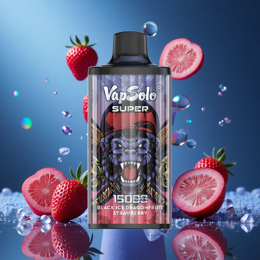 Vapsolo Super 15000 Puffs Svart Is Drakfrukt Jordgubb 40ml e-vätska 850mah nätspole partihandel Sverige