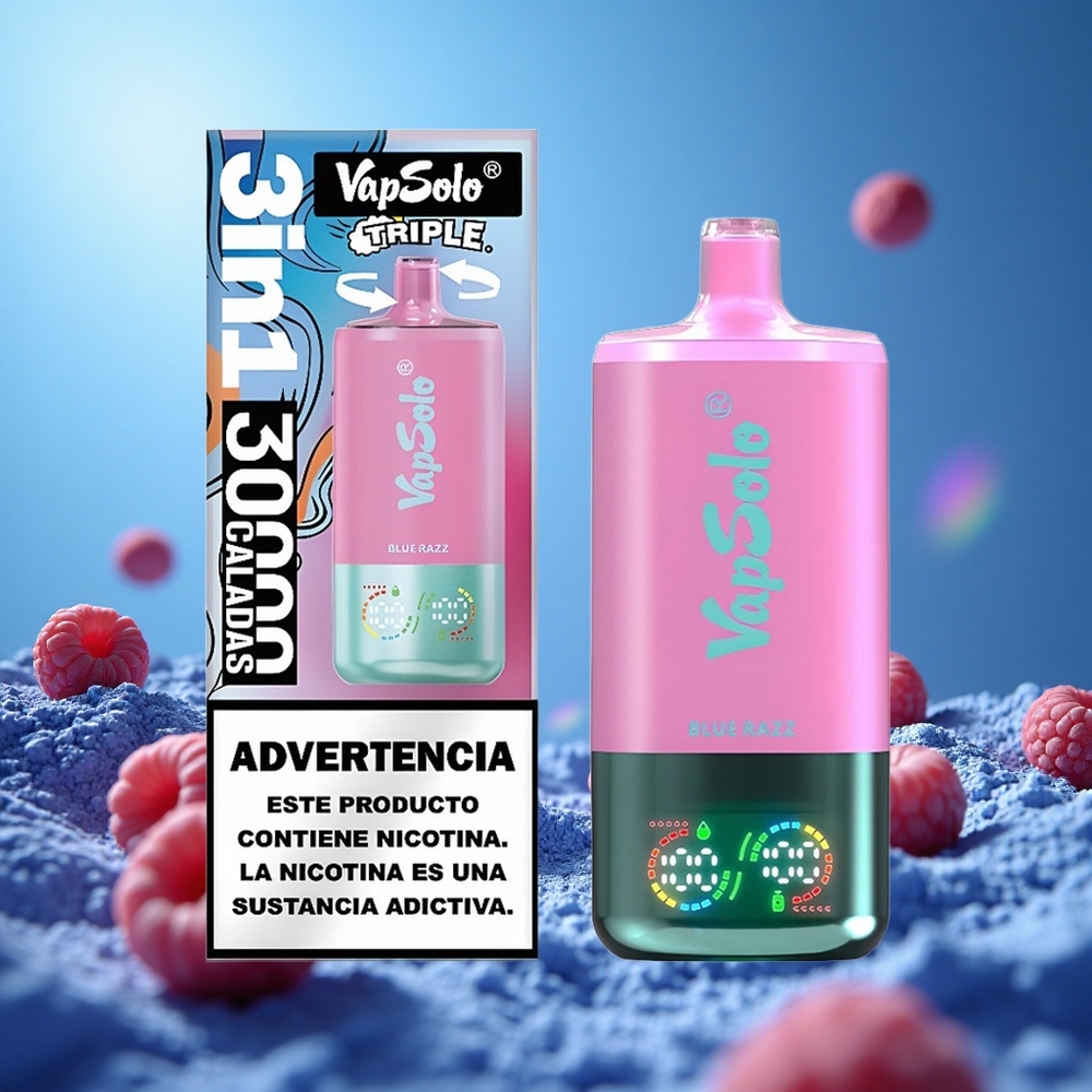 VapSolo Triple 30000 Puffs 40ml E-Liquid Blå Hallon Type-C partihandel Sverige