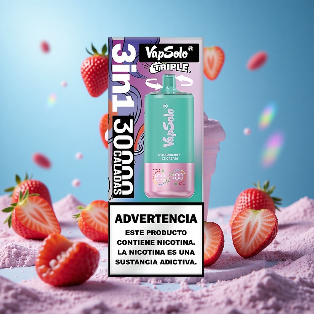 VapSolo Triple 30000 Puffs 40ml Jordgubb Glass 3 Oljetankar Type-C partihandel Sverige