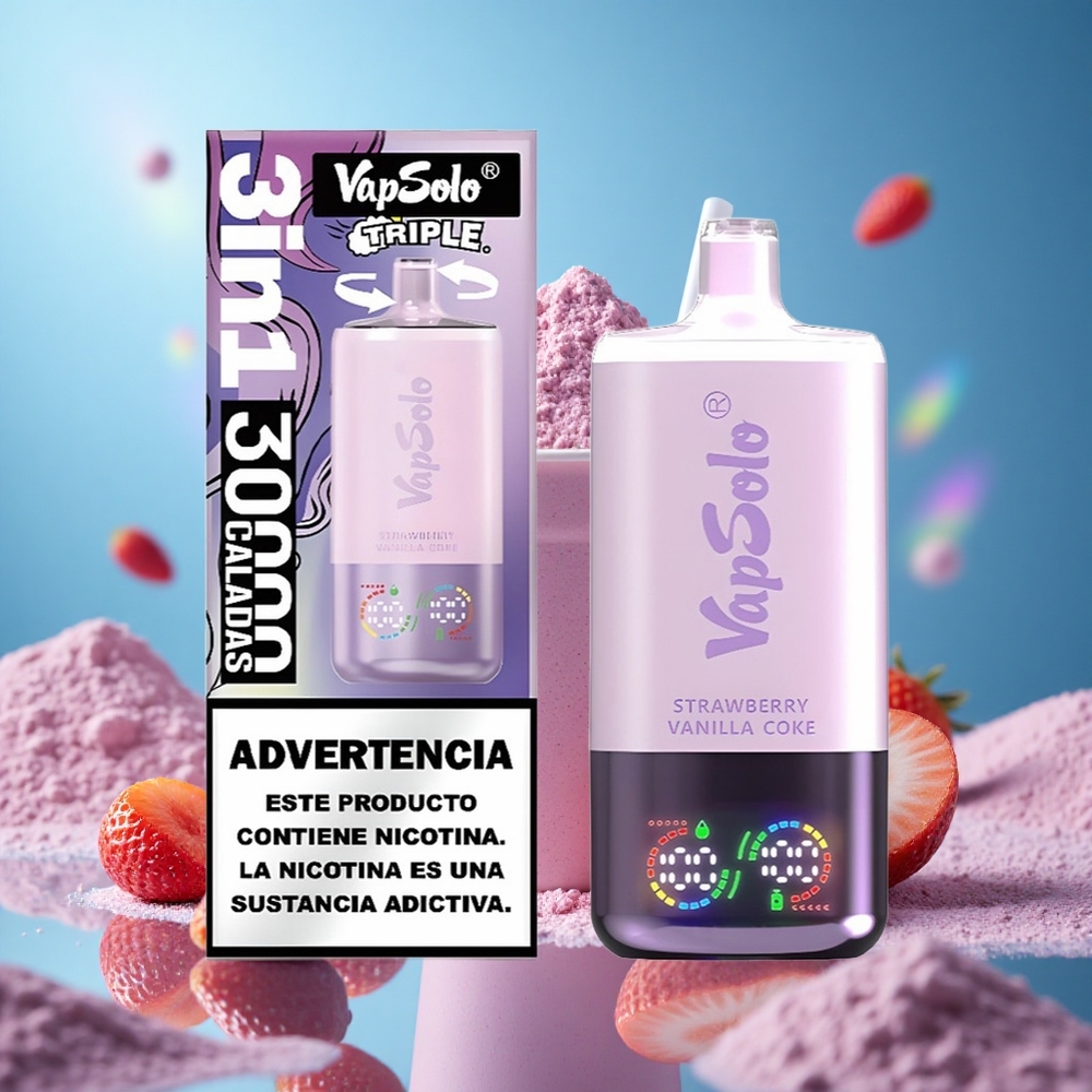 VapSolo Triple 30000 Puffs 40ml Jordgubb Vanilj Cola Typ-C laddning partihandel Sverige
