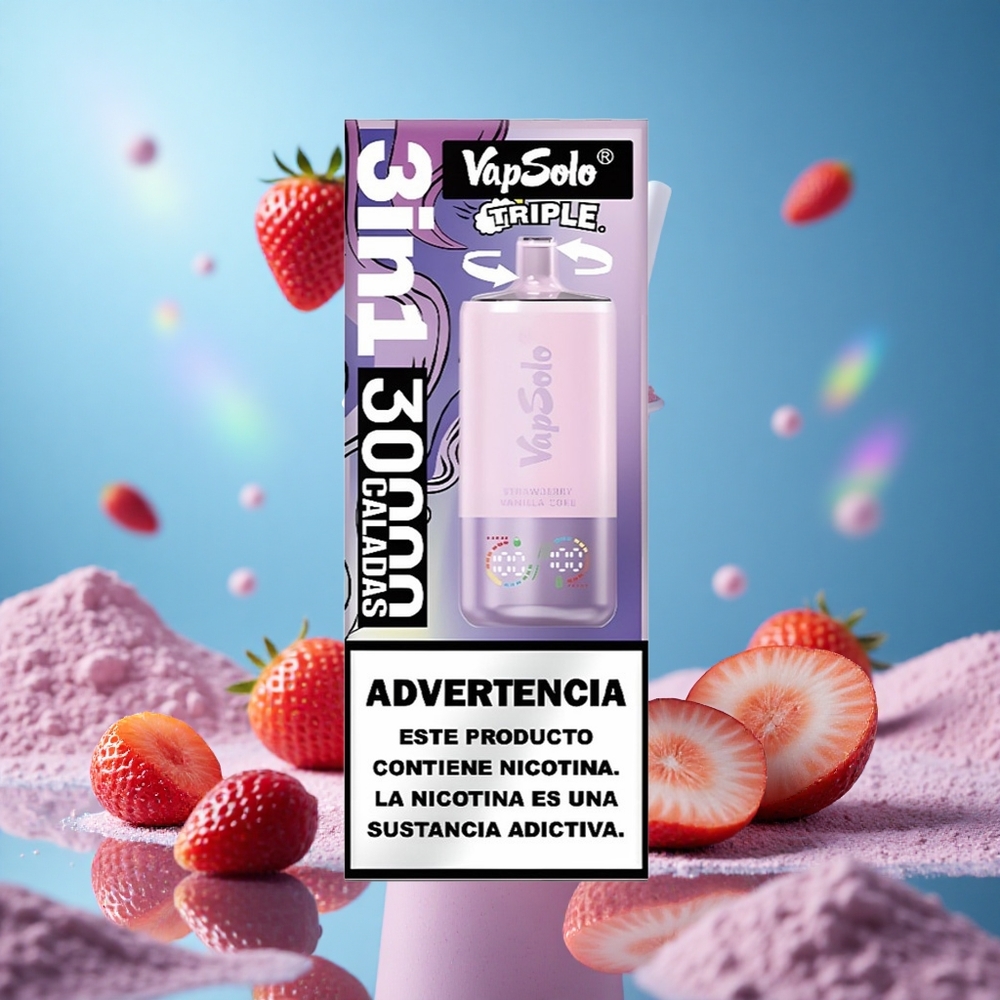VapSolo Triple 30000 Puffs 40ml Jordgubb Vanilj Cola Typ-C laddning partihandel Sverige