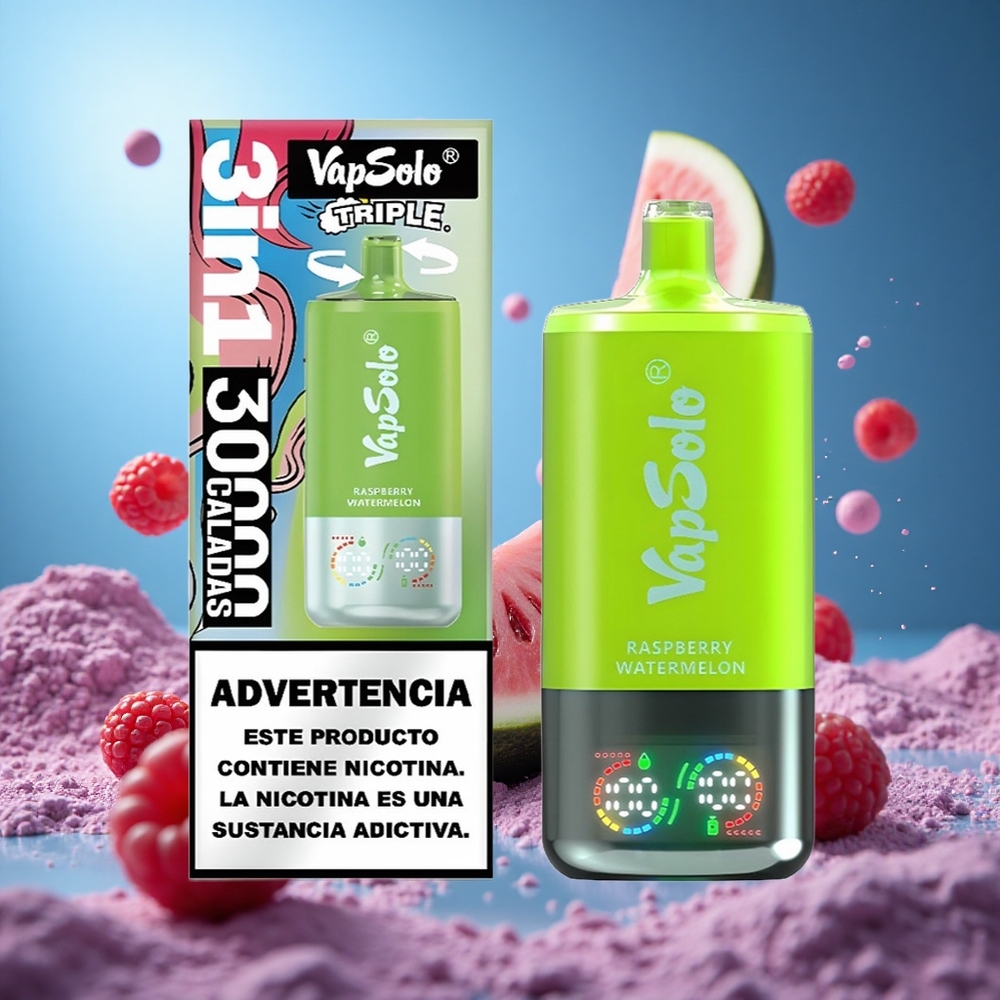 VapSolo Triple 30000 Puffs Hallon Vattenmelon 40ml E-Liquid Type-C laddningsport partihandel Sverige