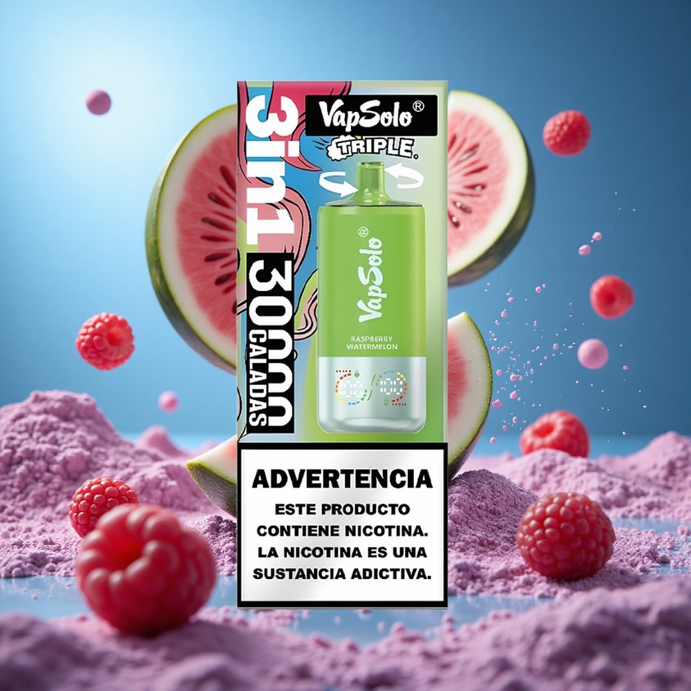 VapSolo Triple 30000 Puffs Hallon Vattenmelon 40ml E-Liquid Type-C laddningsport partihandel Sverige