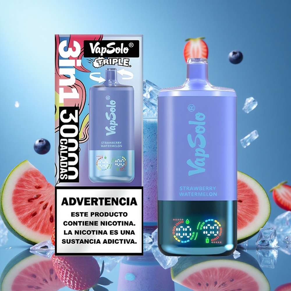 VapSolo Triple 30000 Puffs Jordgubb Vattenmelon & Blåbär Is E-Liquid: 40ml Nikotinstyrka: 20 mg/ml,50 mg/ml partihandel Sverige