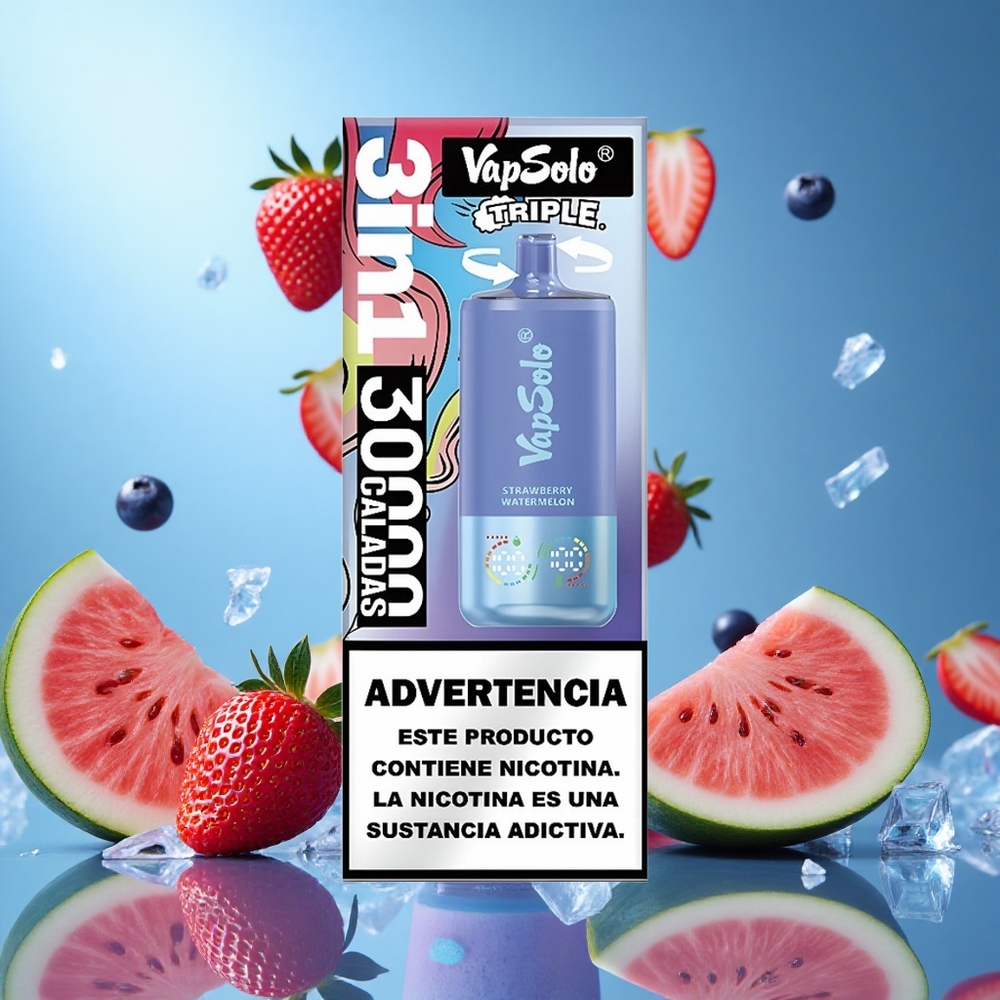 VapSolo Triple 30000 Puffs Jordgubb Vattenmelon & Blåbär Is E-Liquid: 40ml Nikotinstyrka: 20 mg/ml,50 mg/ml partihandel Sverige