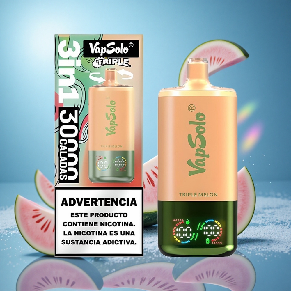 VapSolo Triple 30000 Puffs Trippelmelon Typ-C & 40ml E-vätska partihandel Sverige
