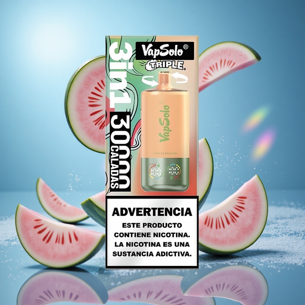 VapSolo Triple 30000 Puffs Trippelmelon Typ-C & 40ml E-vätska partihandel Sverige