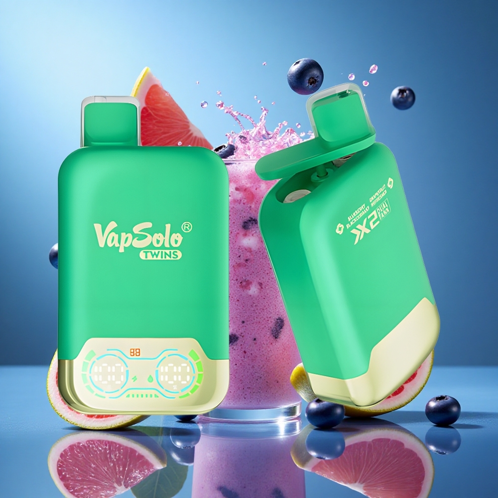 Vapsolo Twins 20000 Puffs Blåbär Svartvinbär & Grapefrukt Uppfriskande 40 ml E-Vätska Typ-C-laddningsport partihandel Sverige