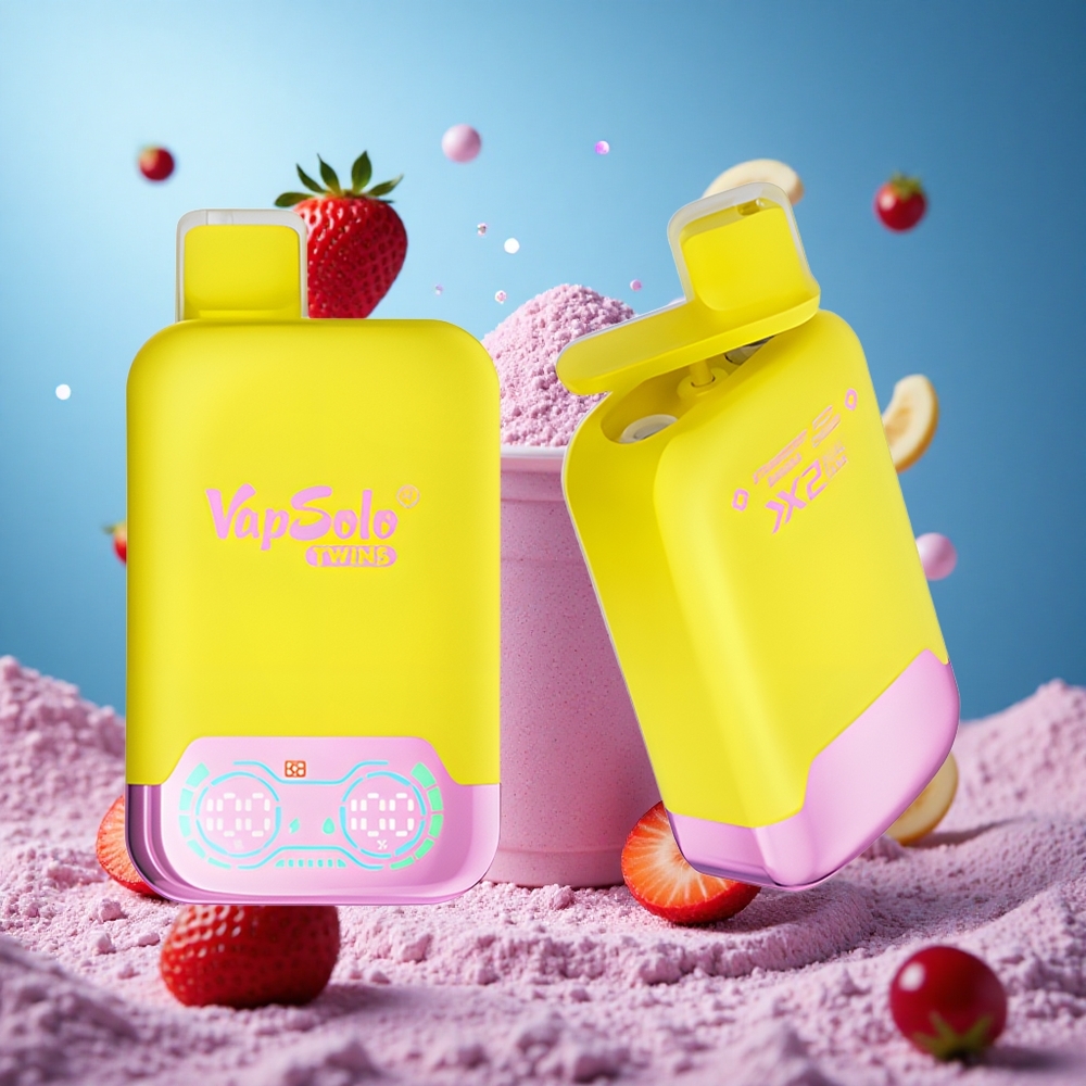 Vapsolo Twins 20000 Puffs Jordgubb Banan & Fizzig Körsbär 40 ml E-vätska Typ-C laddningsport partihandel Sverige