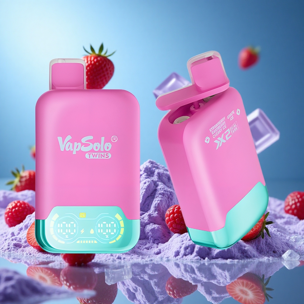 Vapsolo Twins 20000 Puffs Jordgubb Hallon Körsbär Is & Druvis Is 40 ml E-Vätska Typ-C laddningsport partihandel Sverige