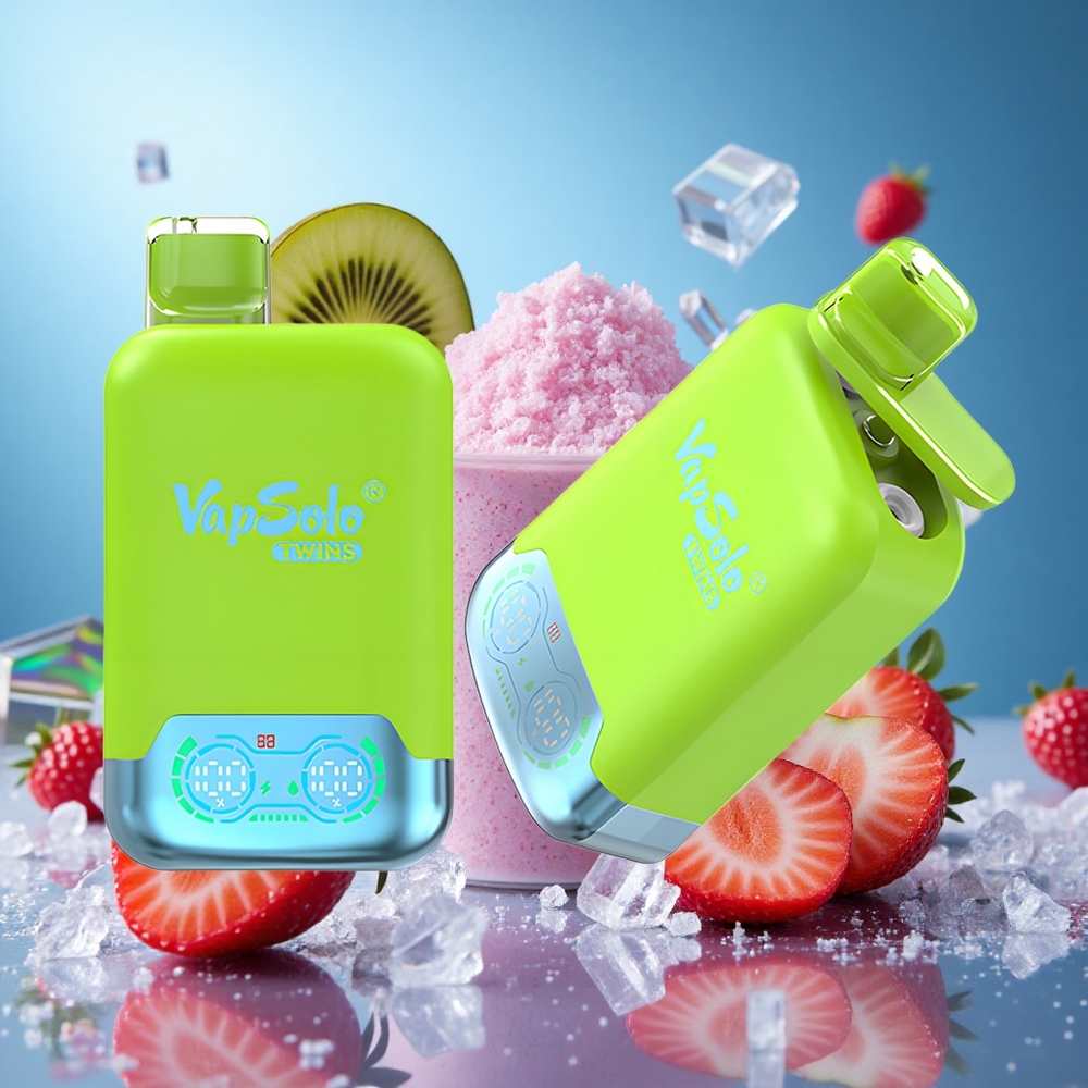 Vapsolo Twins 20000 Puffs Jordgubb Kiwi & Jordgubb Hallon Körsbär Is E-Liquid: 40 ml Nicotinstyrka: 20mg/ml, 50mg/ml partihandel Sverige
