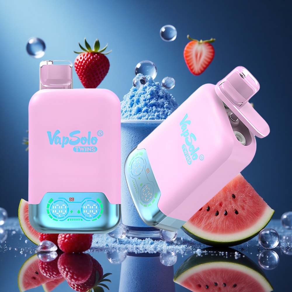 Vapsolo Twins 20000 Puffs Svart Is Drakenfrukt Jordgubb & Hallon Vattenmelon 40 ml E-vätska Typ-C laddningsport partihandel Sverige