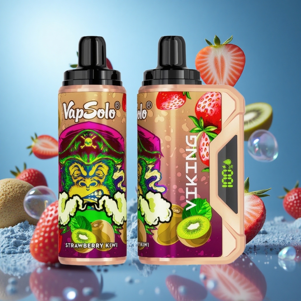 VapSolo VIKING 12000 Puffs Engångs E-cigaretter Jordgubb Kiwi 22ml LED-display partihandel Sverige
