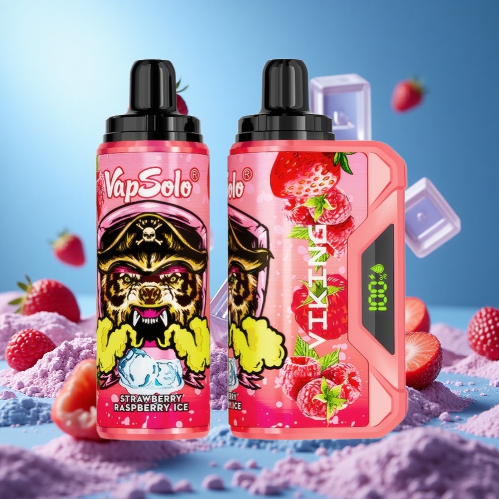 VapSolo VIKING 12000 Puffs Jordgubb Hallon Is 22ml E-Liquid Led Display partihandel Sverige