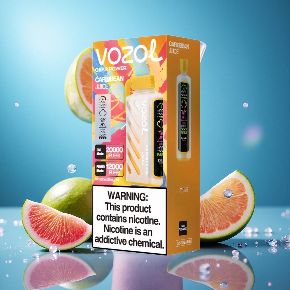 VOZOL Gear Power 20000 Puffs Caribbean Juice S.i.L.C. Tech Fullskärmsdisplay partihandel Sverige