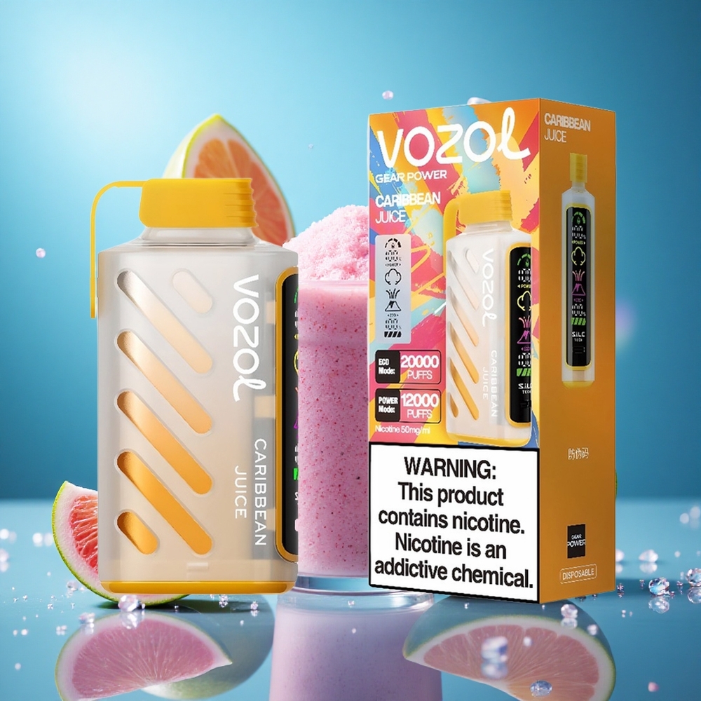 VOZOL Gear Power 20000 Puffs Caribbean Juice S.i.L.C. Tech Fullskärmsdisplay partihandel Sverige