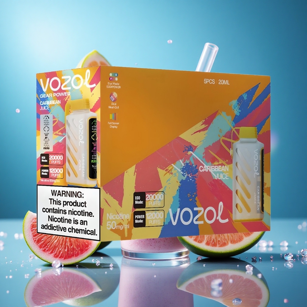 VOZOL Gear Power 20000 Puffs Caribbean Juice S.i.L.C. Tech Fullskärmsdisplay partihandel Sverige