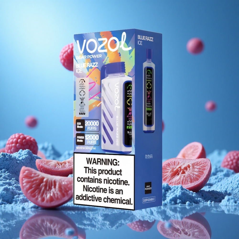 VOZOL Gear Power 20000 Puffs Dual Mesh Coil Blå Hallon Is partihandel Sverige