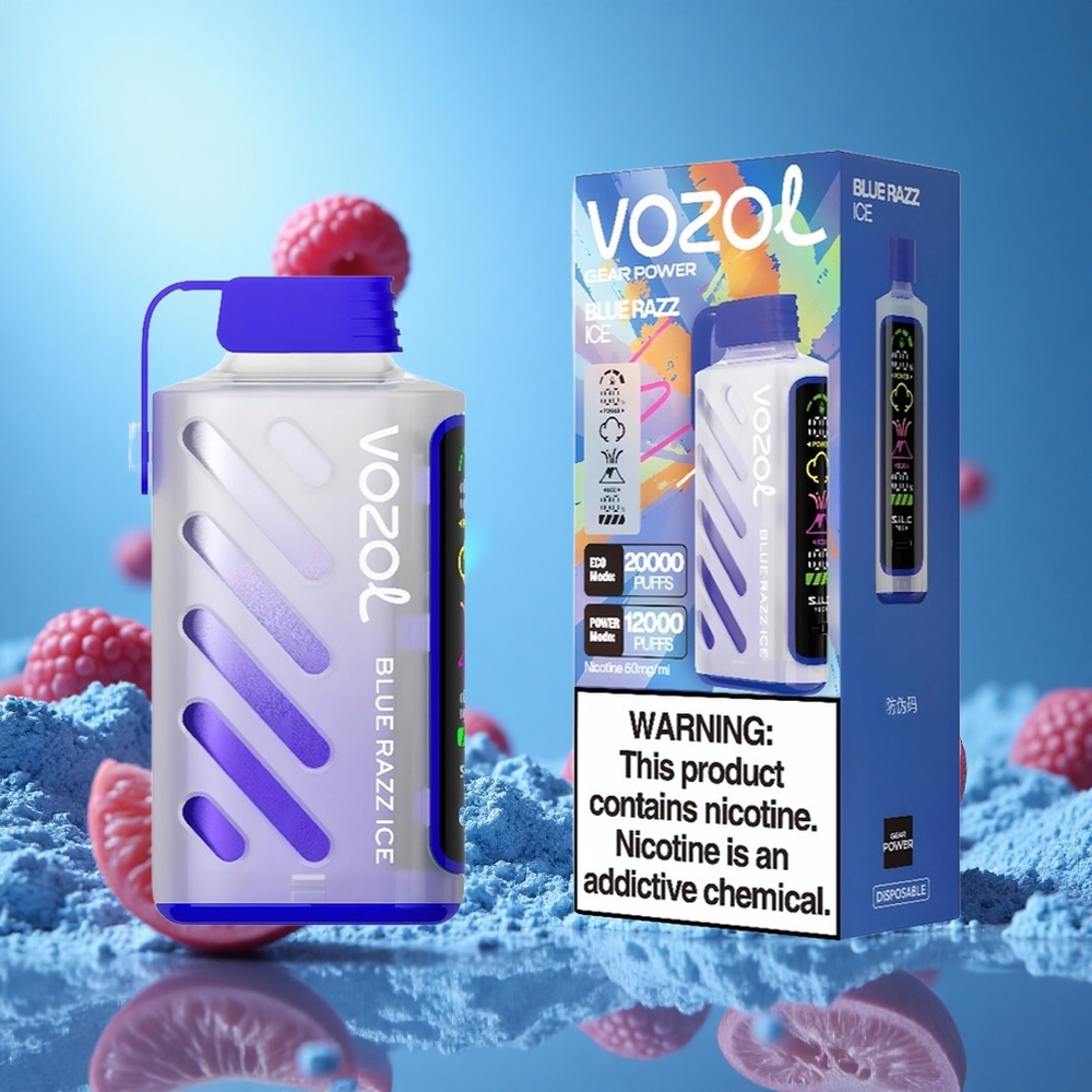 VOZOL Gear Power 20000 Puffs Dual Mesh Coil Blå Hallon Is partihandel Sverige