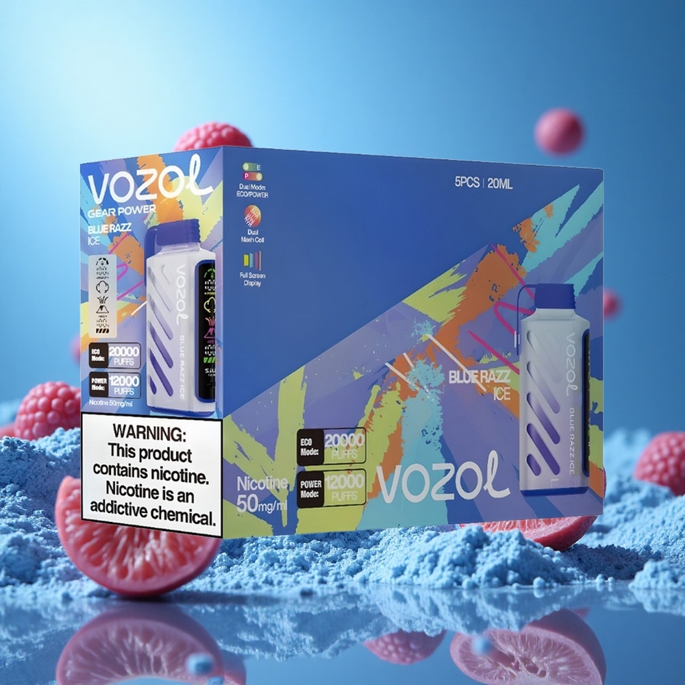 VOZOL Gear Power 20000 Puffs Dual Mesh Coil Blå Hallon Is partihandel Sverige