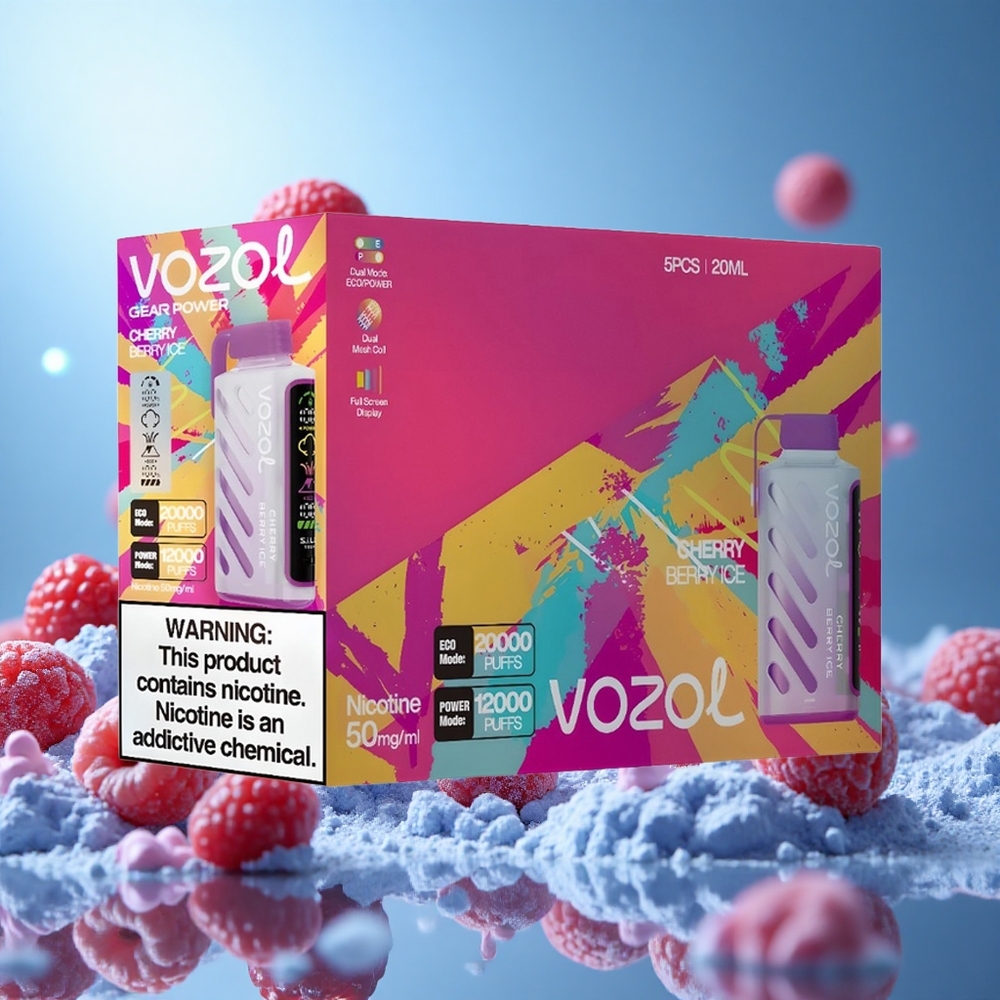 VOZOL Gear Power 20000 Puffs Körsbär Bär Is S.i.L.C. Tech Fullskärmsdisplay partihandel Sverige